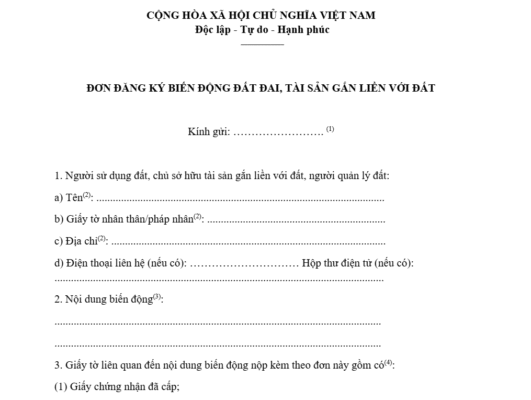 Cập nhật các mẫu đơn đăng ký đất đai mới nhất của một số tỉnh